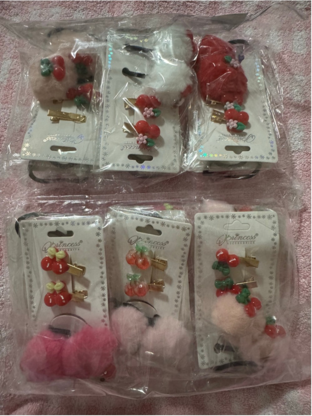 12 Pc Cherry Hair Accessory Bundle | Pom Pom Hair Ties & Matching Clips Kawaii C - Picture 2 of 9